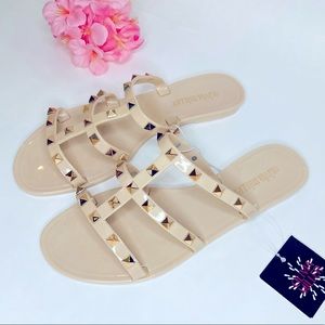 Studded Nude PVC Jelly Cage Slide Sandals